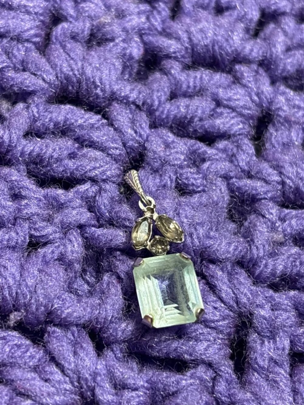Vintage Silvertone Light Blue Rhinestone Pendant 1.25 inches